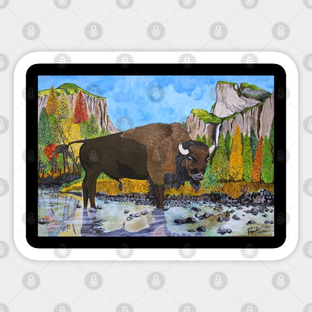 The bison in Yosemite National Park and Capitan Mountain Sticker by jleopold